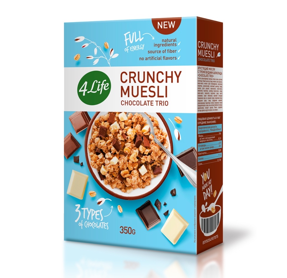 

Мюсли 4 Life Crunchy 3 шоколада 350 г