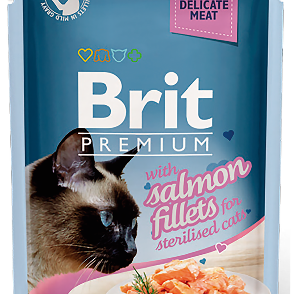 Корм для стерилизованных кошек Brit лосось в соусе, 85 г