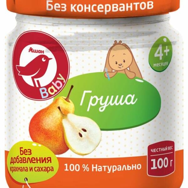 Пюре Ашан Красная птица груша с 4 мес.