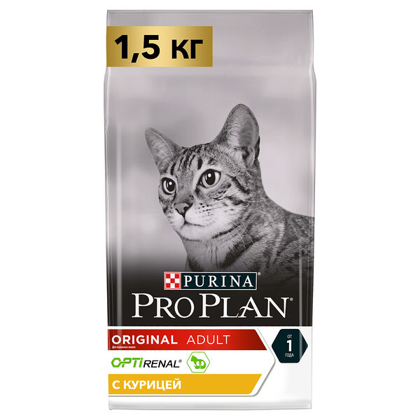 Сухой корм Pro Plan® для взрослых кошек, с высоким содержанием курицы, Пакет, 1,5 кг