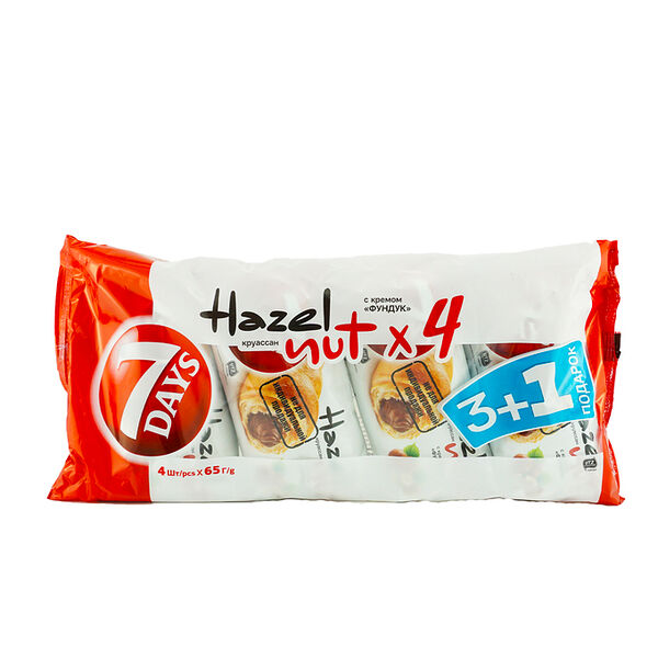 Круассаны 7 Days с кремом Фундук, 3+1 шт, 4x65 г