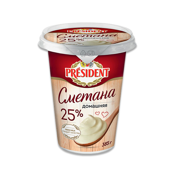 Сметана President домашняя 25% 385 г