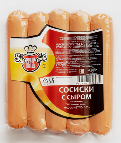 

Сосиски ВЕЛЕС с сыром, 300г