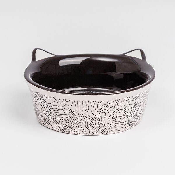 Миска керамическая с ушками для кошек и собак, 11x4,5 см, черная