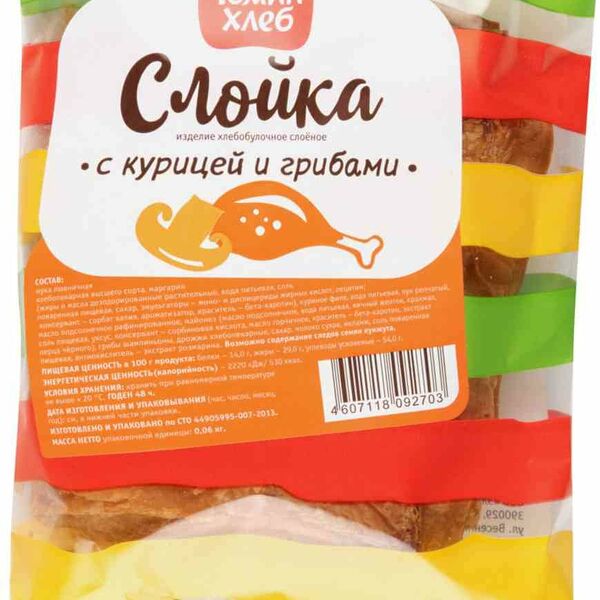 Слойка Томин хлеб с курицей и грибами 60 г