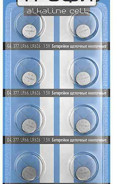Батарейки алкалиновые Трофи G4, 377, LR66, LR626  кнопочные 1,5V, 10 шт.