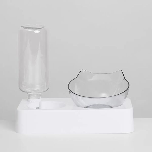 Миска с автопоилкой для кошек и собак, 350 мл, бутылка 500 мл, белая