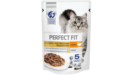 Влажный корм PERFECT FIT™ для кошек с чувствительным пищеварением, с индейкой в соусе 75 г