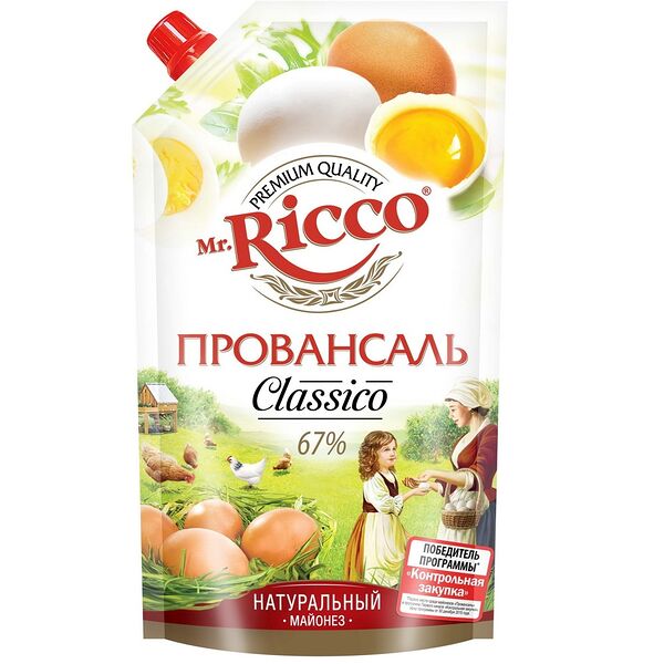 Майонез Mr.Ricco 67% Провансаль Organic дой-пак 0,375кг