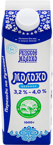 Молоко цельное Рузское молоко пастеризованное 3.2−4% 1 л