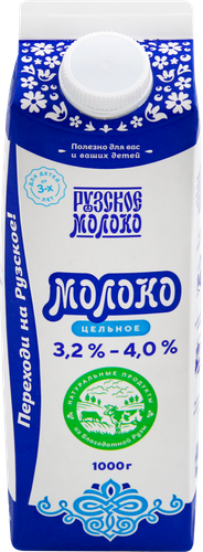 

Молоко цельное Рузское молоко пастеризованное 3,2-4% 1 л