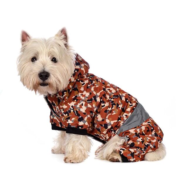 Комбинезон с меховым капюшоном для собак XS коричневый (унисекс)