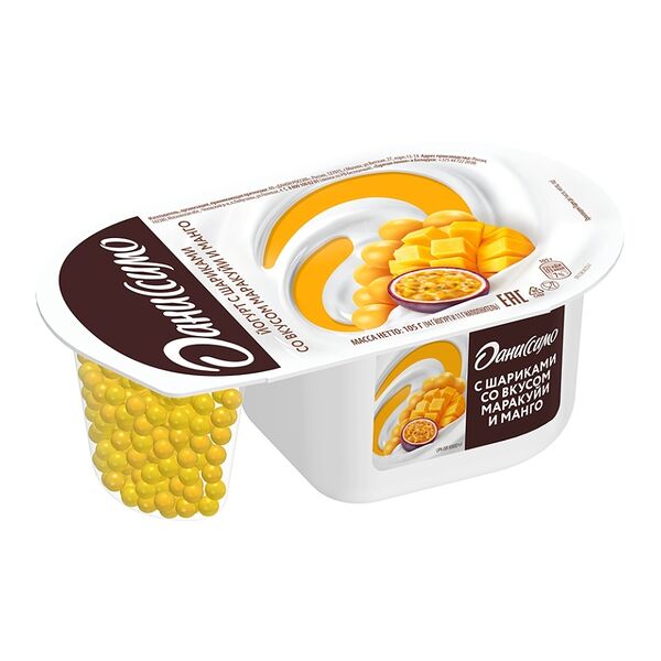 Йогурт Даниссимо Фантазия со вкусом маракуйя и манго с хрустящими шариками, 6.9% 105 г