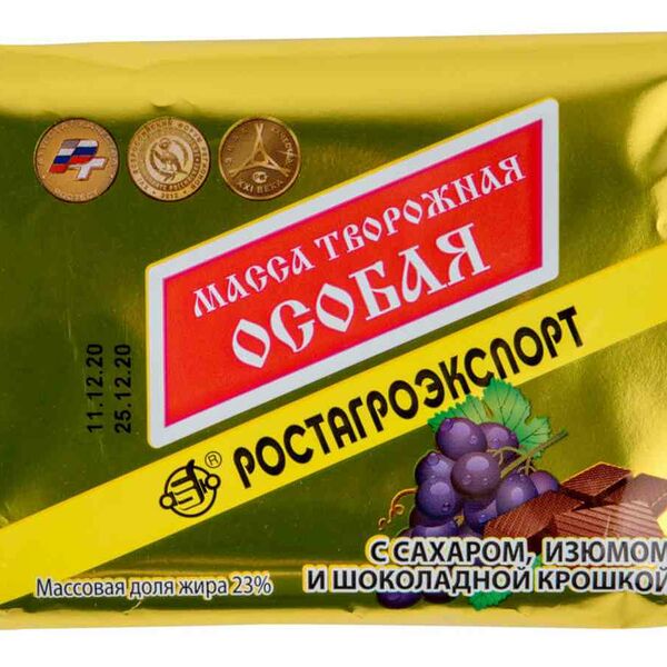 Творожная масса Особая Ростагроэкспорт с сахаром, изюмом и шоколадной крошкой 23%, 180г