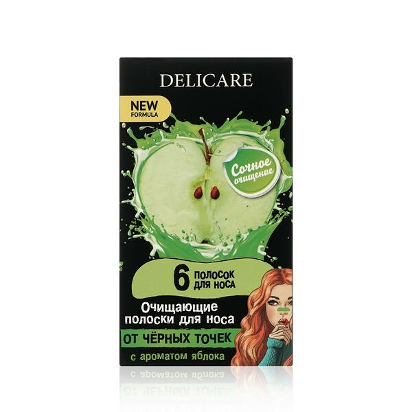 Очищающие полоски для носа Delicare от черных точек с ароматом яблока 6 шт