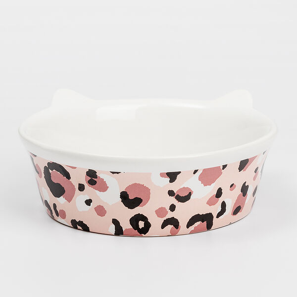 Миска керамическая с ушками для кошек Леопард, 14x5,5 см, белая