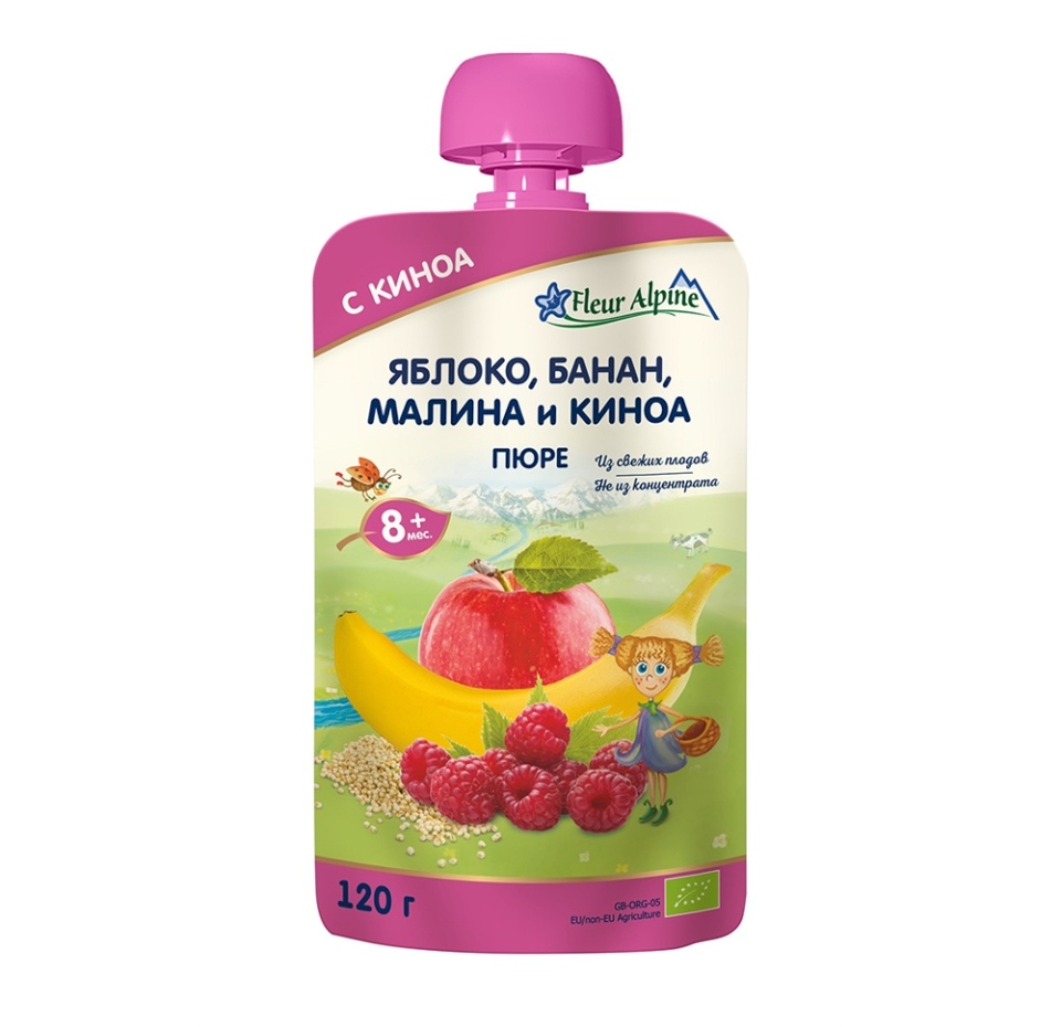 

Пюре детское Fleur Alpine Яблоко, банан, малина и киноа с 8 месяцев, 120 г