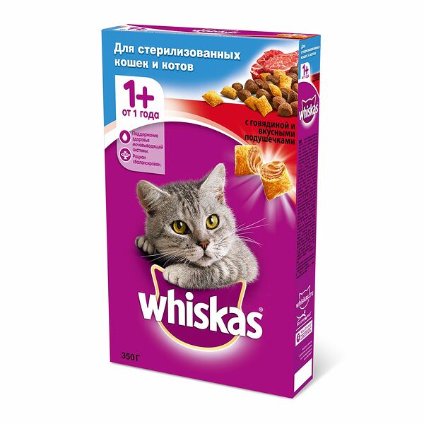 Корм для кошек сухой паштет говядины Whiskas 350г