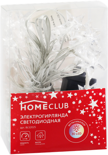 

Электрогирлянда HOMECLUB 30LED-ламп, 3,5м, RGB мультиколор, IP20 Арт. BLS2025