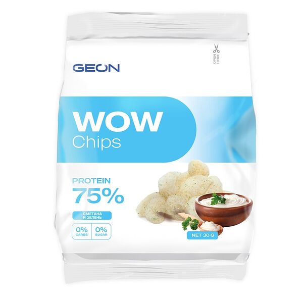 Чипсы протеиновые без углеводные GEON Сметана и зелень (75% белка, без глютена)