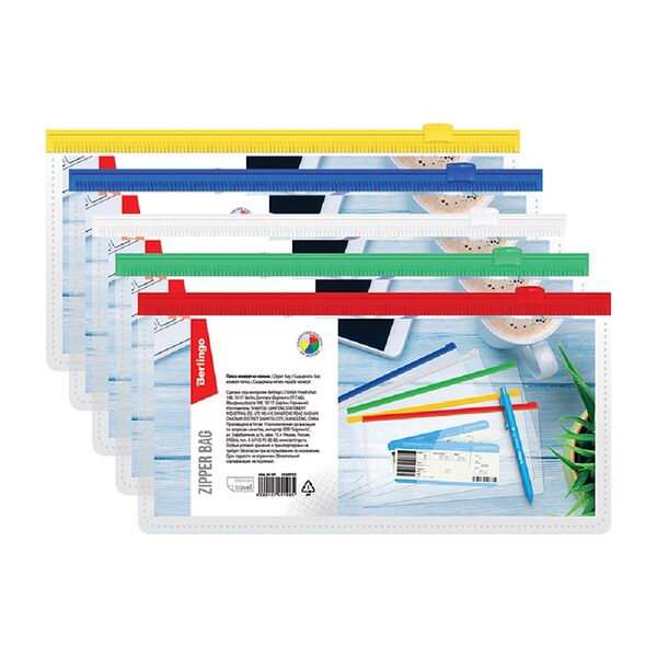 Папка-конверт на молнии Berlingo, 255*130мм, 150мкм, ассорти,  для ж/д и авиа билетов  AKm_06109 шт Berlingo