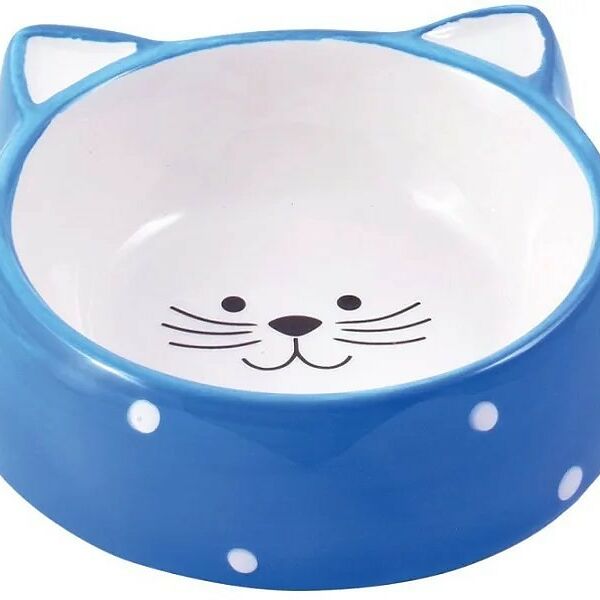 Миска N1 керамик голубая горох мордочка кошки для кошек 180 мл