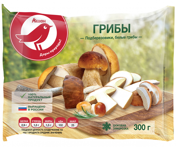 Ассорти грибное АШАН Красная птица Благородные грибы замороженное