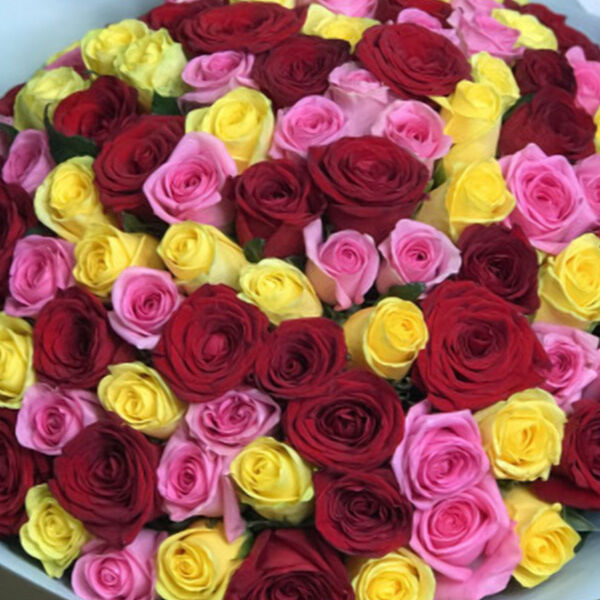 Букет яркий микс из 101 розы 40 см