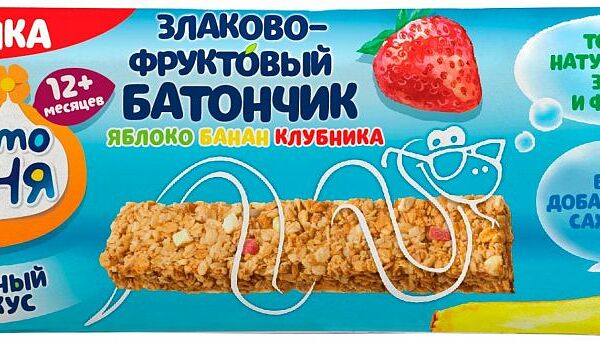 Батончик ФрутоНяня фруктово-злаковый с 12 месяцев яблоко-банан-клубника