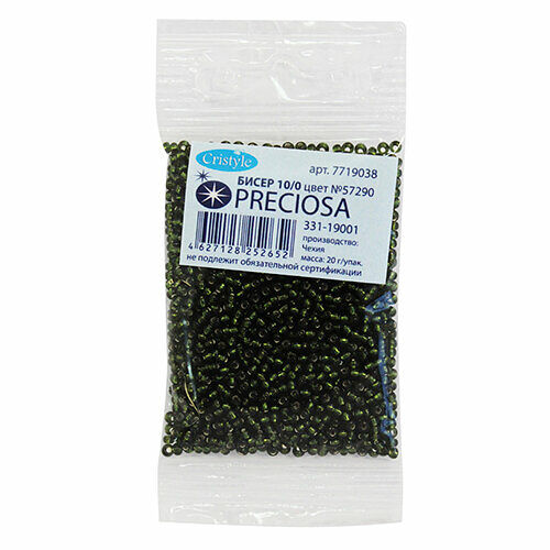 (57290) 331-19001-10/0 Бисер прозрачный с серебр.центром 10/0, круг.отв., 20гр Preciosa,упак