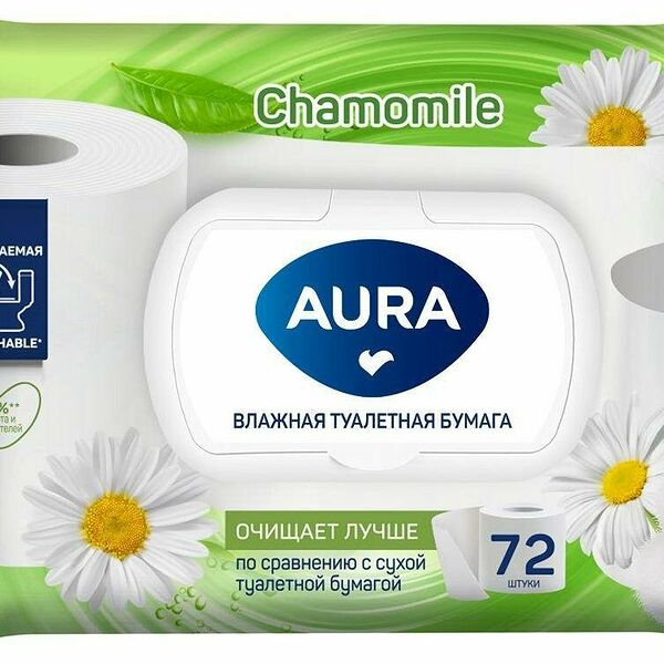 Бумага туалетная Aura влажная 72 шт