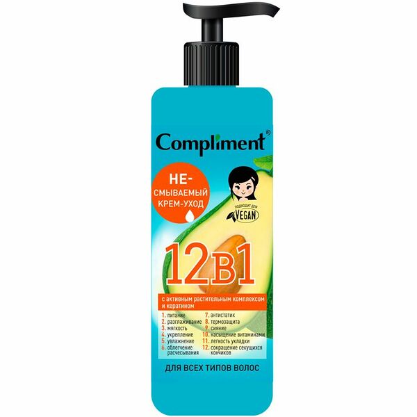 Крем-уход Compliment несмываемый для всех типов волос 12в1, 400 мл