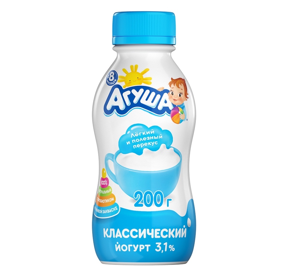 

Йогурт детский Агуша Классический питьевой 3.1% с 8 месяцев без сахара 200 г