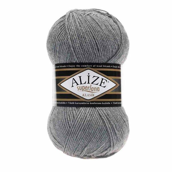 Пряжа ALIZE 'Superlana klasik' (однотонная) 100гр. 280м. (75% акрил, 25%шерсть) ТУ(21 серый меланж)