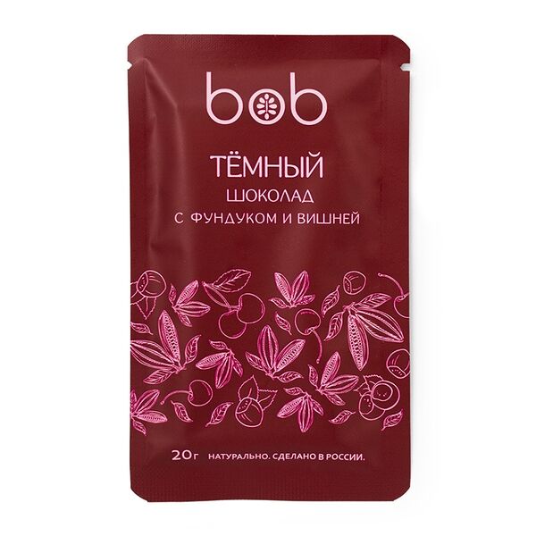 Шоколад темный bob c пастой из фундука и вишней 20г, Россия