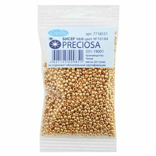 (18184) 331-19001-10/0 Бисер золото 10/0, круг.отв., 20гр Preciosa,упак