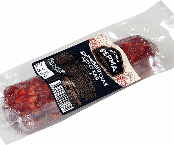 Колбаса Мясная ферма Брауншвейгская сырокопченая  полусухая,300г