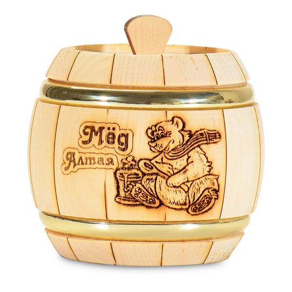 Мёд разнотравье в деревянном бочонке, «Алтайский пчелоцентр»