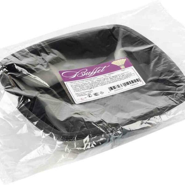 Тарелки глубокие пластиковые Buffet черные 18×18 см, 6 шт.