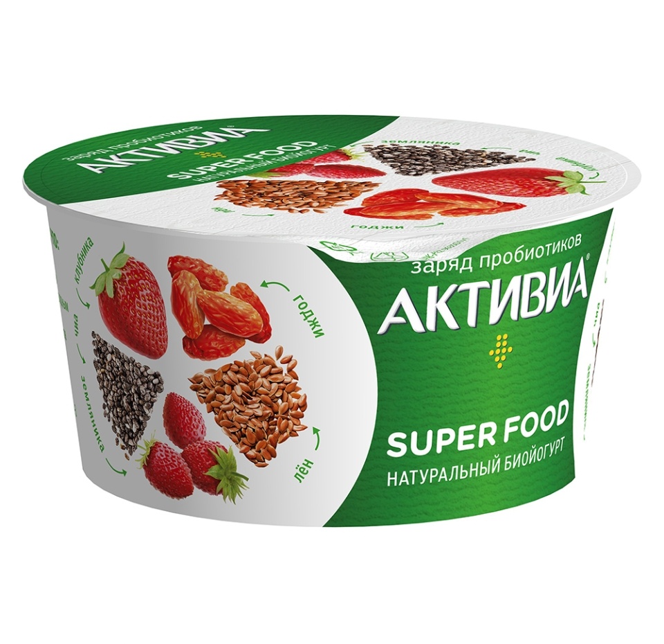 

Биойогурт натуральный Активиа Super food с клубникой, льняными семенами, семенами чиа 2.3% 140 г