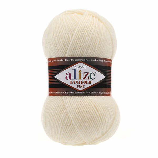 Пряжа ALIZE 'Lanagold fine' 100 гр. 390м (49%шерсть, 51% акрил)(01 кремовый)