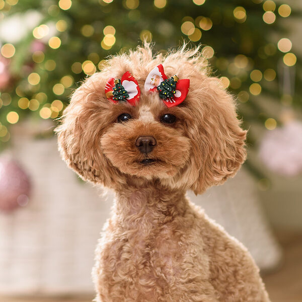 Бантики с елочкой для собак и кошек, 4х3,5 см, красные, 2 шт.