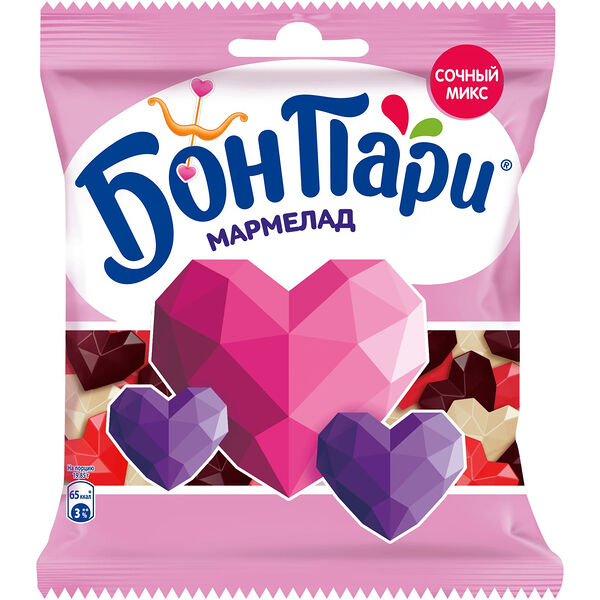 Мармелад Бон Пари Бриллиантовые сердца жевательный со вкусом фруктов 100 г