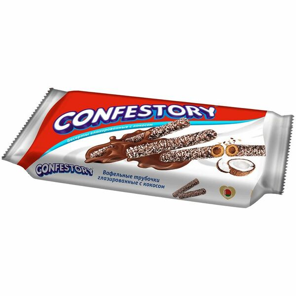 Трубочки Confestory вафельные глазированные с кокосом, 105г