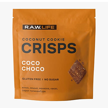 Печенье кокосовое R.A.W.Life Crisps «Кокос-шоколад» (без глютена, без сахара), 35 г