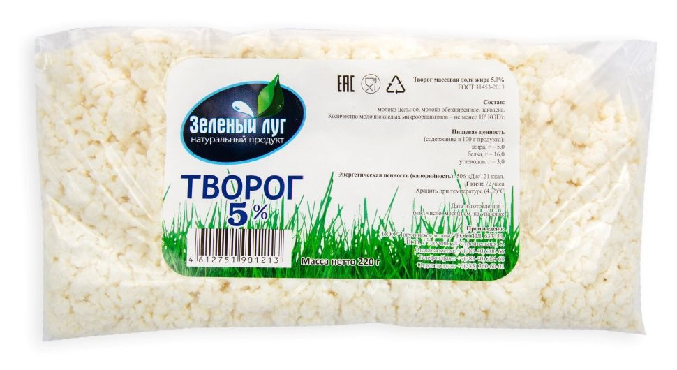 

Творог Зеленый луг, 5% 220 г