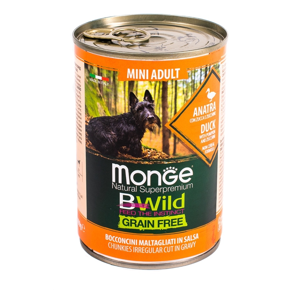 

Monge BWild Grain free Mini консервы из утки с тыквой и кабачками для собак