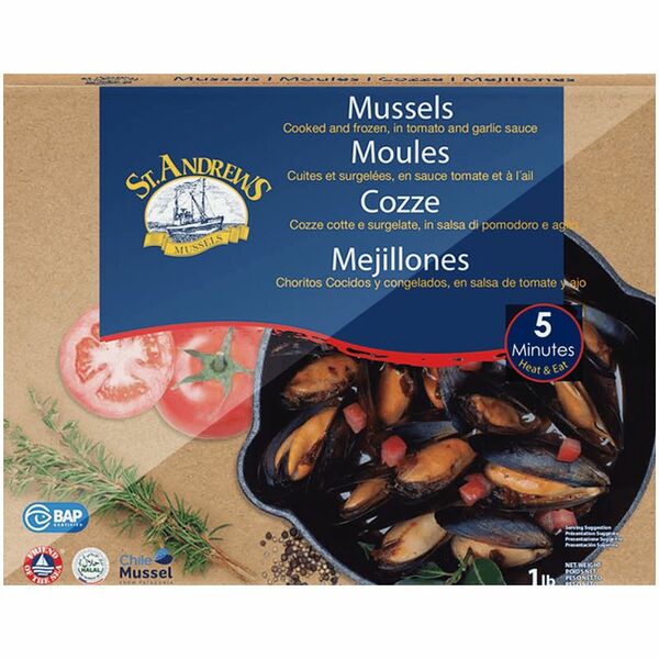 Мидии St.Andrews чилийские в раковине в томатно-чесночном соусе, 500г