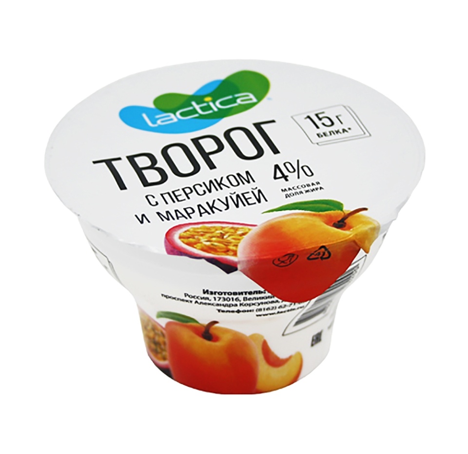 

Творог с персиком и маракуйей Lactica 4,0% 150 г