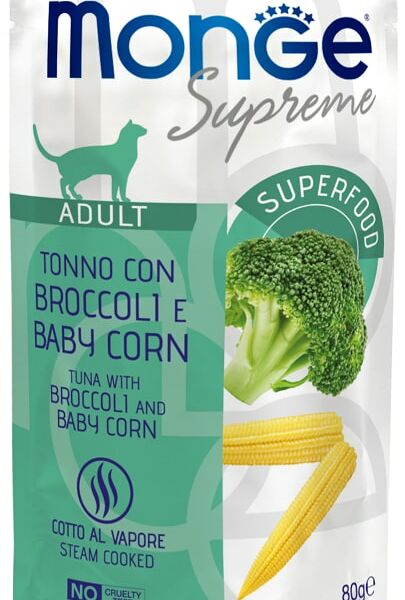 Влажный корм для кошек Monge Supreme Adult cat с брокколи и мини-кукурузой 80г